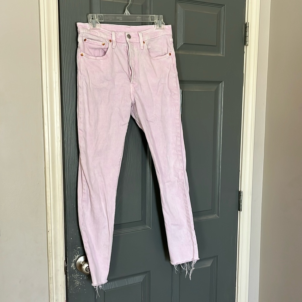 Levi's 501S Men's 27 28 Distressed Skinny Jeans Riveted Button Fly Raw Hem Pink